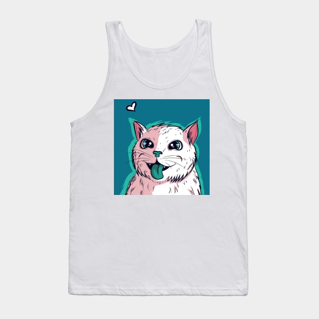 White cat with green tongue Tank Top by TheSkullArmy